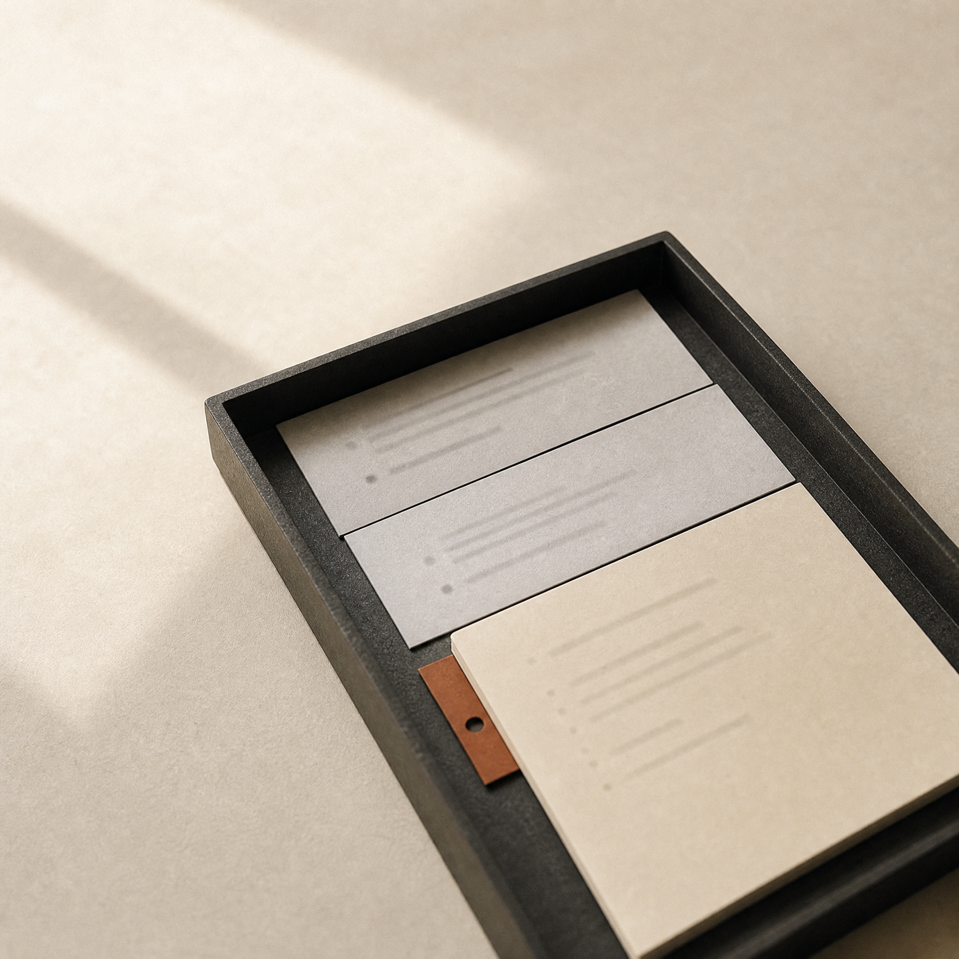 Editorial detail of a small organized stack of question cards.