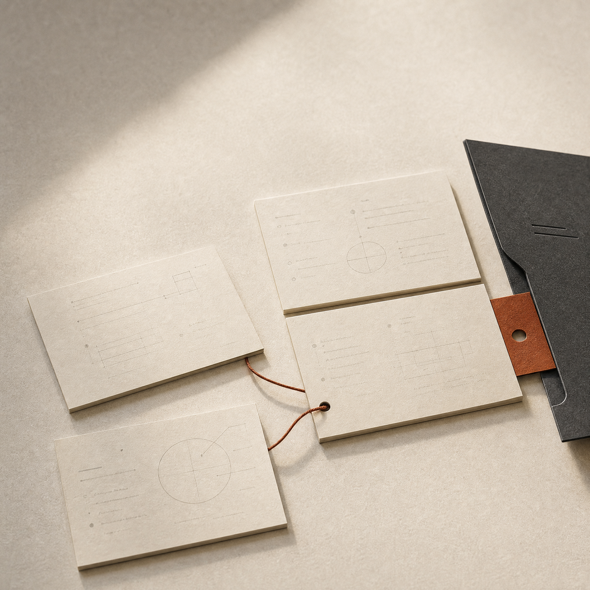 Editorial detail of connected notes and a folder.